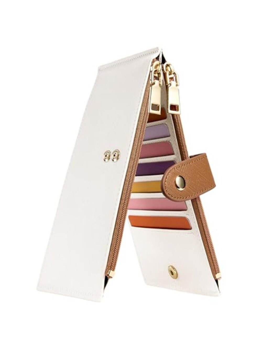Womens RFID Blocking Bifold Leather Wallet Multi Card Holder Zipper Slim Beige